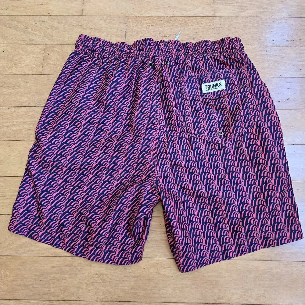 Trunks Surf & Swim | pink geometric print athletic swim trunk shorts | MENS S